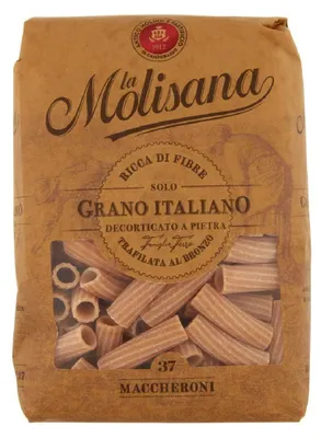 Produktbild von 6x La Molisana Pasta Integrale Maccheroni n°37 Vollkornnudeln Vollkornpasta,100% italienischer Weizen,Bronzepaste 500g Packung + Italian Gourmet Polpa di Pomodoro 400g Dose