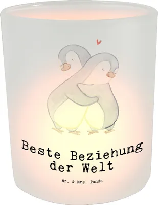 Produktbild von Mr. & Mrs. Panda Glas Windlicht Pinguin Beste Beziehung der Welt - Transparent - Geschenk, Verlieb, Outdoor, Glaslaterne, Kerzenhalter, Zusammen sein, Liebe, Geschenkidee