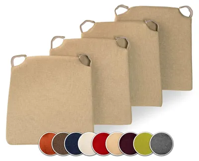Produktbild von 4er Set Stuhlkissen mit Klettverschluss Polsterauflage Auflage für Stühle - Indoor/Outdoor - Sitzkissen Sitzauflage - Maße: 42 (vorne) | 35 (hinten) x 40 x 5 cm - Beige