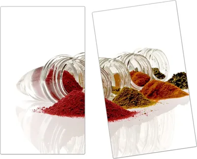 Produktbild von Spritzschutz Herdabdeckplatte Schneidebrett aus Glas Gewürze verschieden 2-Teilig (60x52cm)
