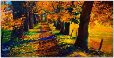 Produktbild von Coloray - Bild aus Glas - 120x60 cm - wanddekoration wohnzimmer glasblock mit bild gehärtetes Glas Dekoration Küche - Weg Baum Blätter im Herbst