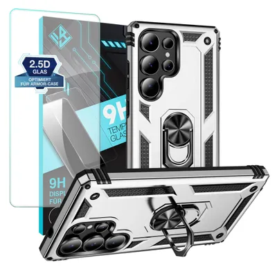 Produktbild von Armor Outdoor Handyhülle für Samsung Galaxy S25 Ultra Handy Panzer Case Schutzhülle mit 9H Displayglas Displayschutz Farbe: Silber