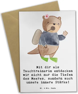 Produktbild von Mr. & Mrs. Panda Grußkarte Tauch Trainerin Stärke - Weiß - Geschenk, Herausforderung, Sportart, Selbsterfahrung, weihnachtskarten, osterkarte, Tauchabenteuer, Taucherin