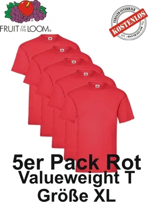 Immagine prodotto di confezione 3er/5er/10er Valueweight T Shirt Fruit of the Loom S M L XL 2XL 3XL Red XL 5er