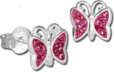 Imagen del producto de Pendientes pequeños de plata para niños, con circonita y forma de mariposa, modelo SDO094A