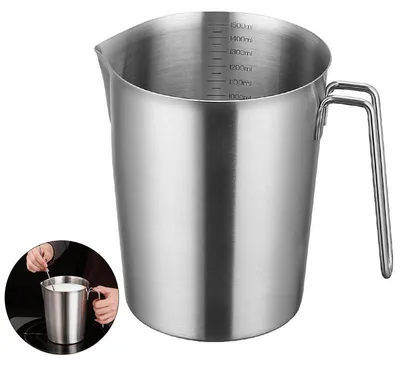 Produktbild von 2L Messbecher Edelstahl mit Griff und Ausgießlippe,BPA Frei Milchkännchen,Messkanne mit Feinskala,Tropfschutz Robust Milk Pitcher,Metallkrug