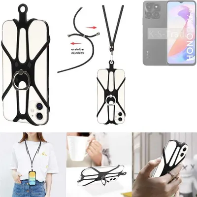 Produktbild von K-S-Trade 3in1 Handykette Handyband Handykordel Halsband Smartphone-Ring Handy-Ring kompatibel mit Honor X6a Fingerhalterung Handyring Tischständer