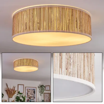 Produktbild von Salzano Deckenlampe aus Metall/Binstenstroh/Kunststoff in Weiß/Natur