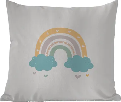 Produktbild von MuchoWow® Outdoor Kissen - Regenbogen - Herzen - Wolken - Punkte - Pastell - Kinder - 45x45 cm - Wetterfest - Lounge Kissen - Fotokissen - Dekoratives Kissen