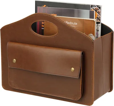 Produktbild von Zeitschriftenhalter Leder 35x28x10 cm, braun, mit Griff, für Wohnzimmer
