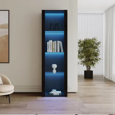 Produktbild von Schwarzer Hochglanz-Vitrinenschrank mit LED-Beleuchtung 55x38x166 cm