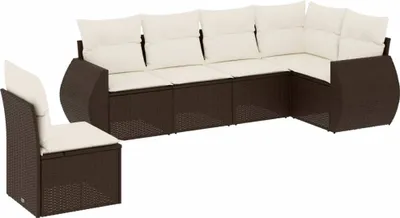 Productafbeelding van vidaXL 6-delige tuinmeubelset met kussens, bruin, van polyrotan