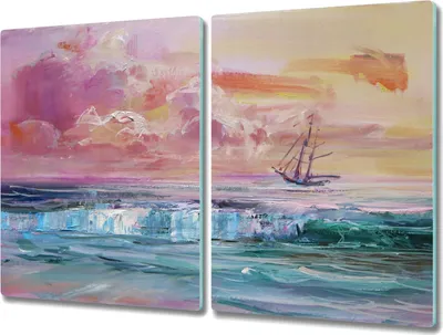 Produktbild von Coloray Küchenbrett Kochplattenabdeckung Hackbrett Schneidebrett Herdabdeckplatte 2x40x52 cm - Malerei Ozean Meer Schiff