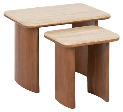 Produktbild von 2er-Set Couchtische aus Travertin mit Beinen aus Akazienholz