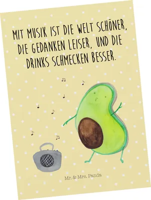 Produktbild von Mr. & Mrs. Panda Postkarte Avocado Tanzen - Gelb Pastell - Geschenk, Fotokarte, Postkarten, Singen, Musik, Party, Urlaub, Grußkarte, Ansichtskarten, einzelkarte