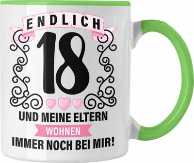 Produktbild von Trendation - 18er Geburtstag Tasse Geschenk Mädchen Jungen Geschenkidee Lustig Spruch 18 Geschenke Geschenkideen zum 18 Bday 18. (Grün)