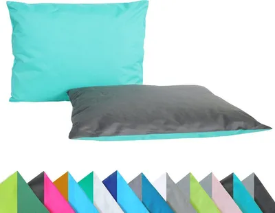 Produktbild von JACK 2er Set Wende Outdoor Kissenhülle Kissenbezug 2-farbig 30x50cm Wasserfest Lounge Kissen Garten Stuhl Lotus Effekt, Farbe:Anthrazit - Aqua