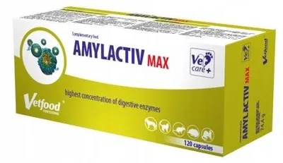 Zdjęcie produktu dla VetFood Amylactiv MAX – wsparcie procesów trawiennych dla psów i kotów, 120 kapsułek
