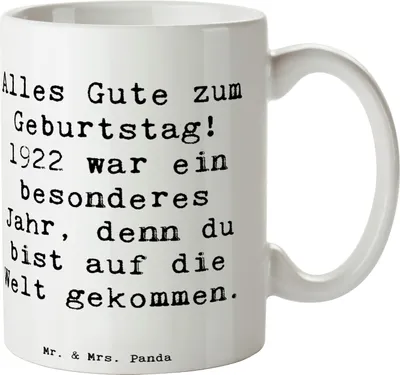 Produktbild von Mr. & Mrs. Panda Tasse Spruch 1922 Geburtstag - Weiß - Geschenk, Geburtstagsspruch, Feier, Geburtstagsgeschenk, Happy Birthday, Teebecher, Teetasse, Liebevolle Geschenke