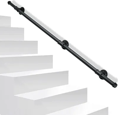 Immagine prodotto di Aopunly corrimano ringhiera zincata protezione bar scale acciaio tubolare verniciato a polvere interno ed esterno nero 150cm