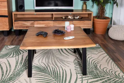 Produktbild von Couchtisch Baumkante 90 x 90 cm Akazie nussbaumfarben A-Gestell schwarz Quintus