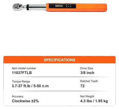 Produktbild von Digitale Drehmomentschlüssel, hohe Kompatibilität, mehrere Maßeinheiten, 3 8in 3.7-37 ftlb