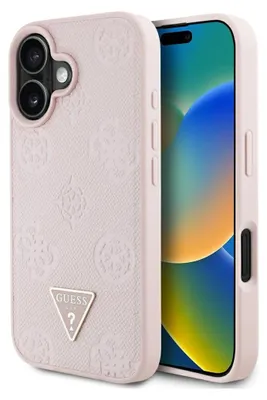 Obrázok produktu pre Guess – Peony Grained Hot Stamp Triangle MagSafe – kryt s MagSafe pre iPhone 16 – ružový
