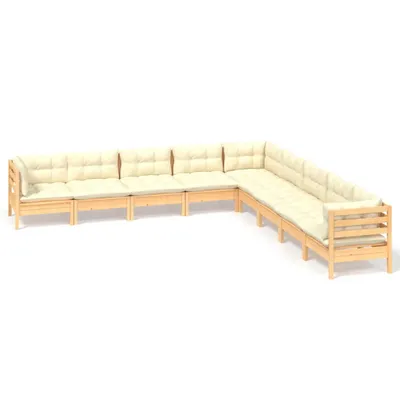Produktbild von vidaXL 9-tlg. Garten-Lounge-Set mit Creme Kissen Massivholz Kiefer