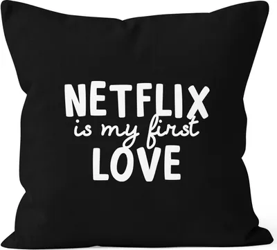 Produktbild von Kissen-Bezug Netflix is my first love Kissen-Hülle Deko-Kissen Baumwolle MoonWorks® schwarz unisize