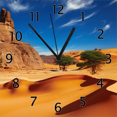 Produktbild von Wallario Design Wanduhr In der Wüste Sahara aus Echtglas, Größe 30 x 30 cm