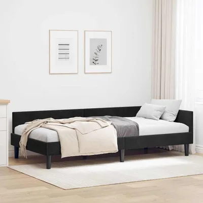 Zdjęcie produktu dla Maison Exclusive – narożna rama łóżka z zagłówkiem, czarna, 80 cm x 200 cm, aksamit