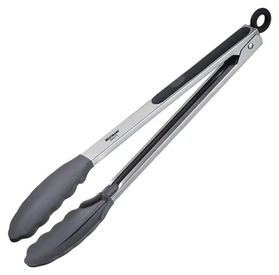 Serviertang 34 cm, Edelstahl/Silikon, hitzebeständig bis 200 °C, silber/schwarz