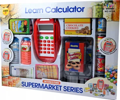 Produktbild von Kinder Kaufladen Zubehör Set mit Kasse & Scanner - Supermarkt Spielzeug Lebensmittel