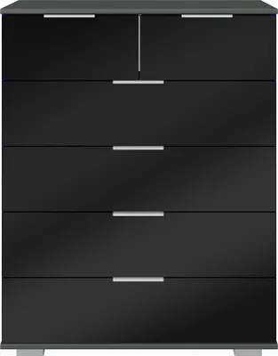 Produktbild von Schlafzimmer Schubkastenkommode in graphit mit schwarzem Glas ELSTRA-43, B/H/T ca. 82/102/42 cm