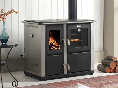 Produktbild von EEK A+ Automatik-Dauerbrand Küchenofen Holz- u. Kohleherd Teba TKS-18, Edelstahl mit 10KW