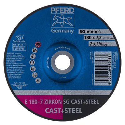 Produktbild von PFERD 62217628, Schneidedisk, Eisenguss, Stahl, 18 cm, Jede Marke, Flache Mitte, 2,22 cm