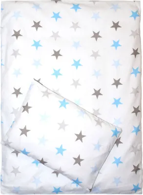 Produktbild von 4tlg Kinderwagenset Baby Bettwäsche für Kinderwagen Bezüge Decke Kissen 14. Star Blau