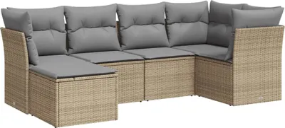 Imagen del producto de vidaXL Juego de 6 piezas de sofá de jardín con cojines, color beige, de ratán sintético