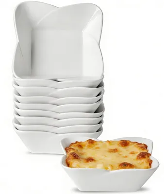 Image de Plat à gratin en céramique, lot de 10, 420 ml, forme carrée, pour 1 portion, adapté au four et au micro-ondes