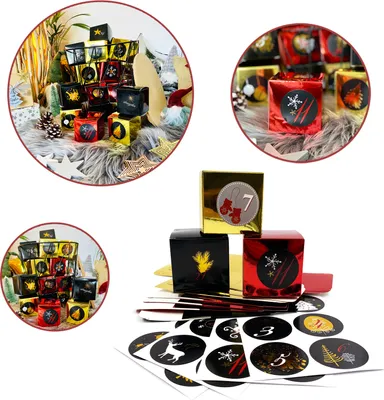 Produktbild von Oblique Unique DIY Adventskalender Set - 24 Pappschachteln Boxen + 24 Zahlen Sticker Aufkleber für Advent Weihnachten