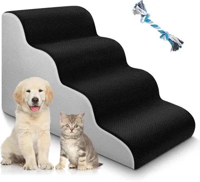 Produktbild von Hundetreppen 4 Stufen schwarz / grau für kleine Hunde