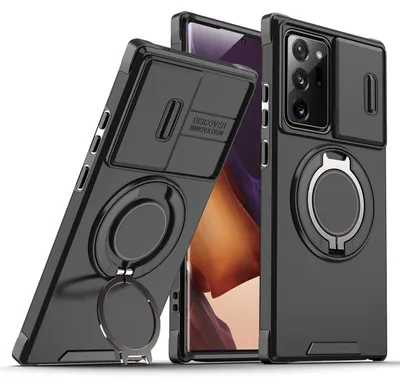 Obrázek produktu pro Dvouvrstvé pouzdro pro Samsung Galaxy Note 20 Ultra, s posuvným krytem fotoaparátu a magnetickým kroužkovým stojánkem Černý
