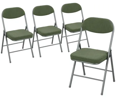 Produktbild von 4er-Set gepolsterte Klappstühle, Faltbare Stühle mit Cordbezug, Rückenlehne, Metallrahmen, Grün
