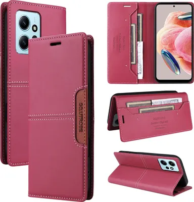 Obrázek produktu pro Pouzdro pro Xiaomi Redmi Note 12 4G, kožené flipové peněženkové pouzdro s přihrádkou na karty a stojánkem Červený
