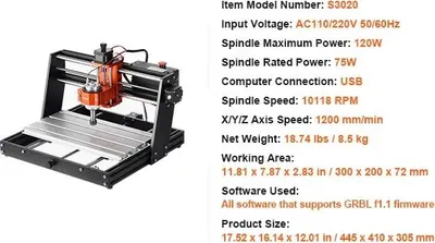 Image de Fraiseuse CNC,3 axes, capacité de gravure et de découpe, 30 x 20 cm 120 W