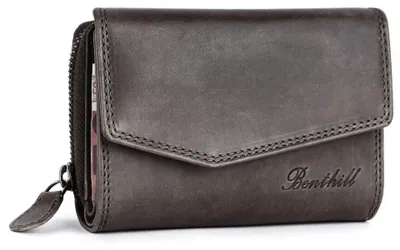 Produktbild von Benthill Damen Geldbörse Echt Leder - Portemonnaie mit RFID Schutz - Portmonee viele Kartenfächer - Echtleder Vintage Damenbörse inkl. Geschenkbox
