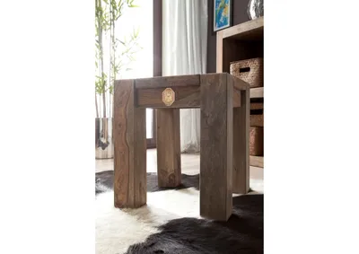 Produktbild von MASSIVMOEBEL24 Hocker Sheesham 40x40x45  grau geölt NATURE GREY #10