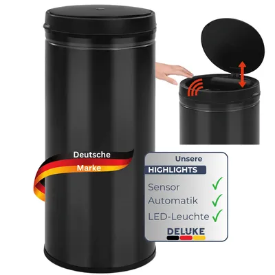 Produktbild von DELUKE® Sensor Mülleimer Küche 80L Schwarz - Automatik Bewegungssensor Klemmring | Smarter Abfalleimer mit Deckel Müllbehälter Kücheneimer
