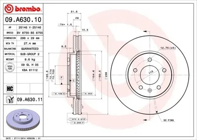 Obrázek produktu pro 2x BREMBO 09.A630.10 Brzdový kotouč přední nápravy