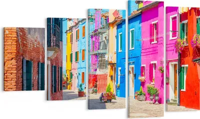 Produktbild von Bild auf Leinwand - Leinwandbild - Straße Haus Blumen - 100x60cm - Wand Bild - Wanddeko - Leinwanddruck - Bilder - Kunstdruck - Wanddekoration - Leinwand bilder - Wandkunst - EG100x60-3825